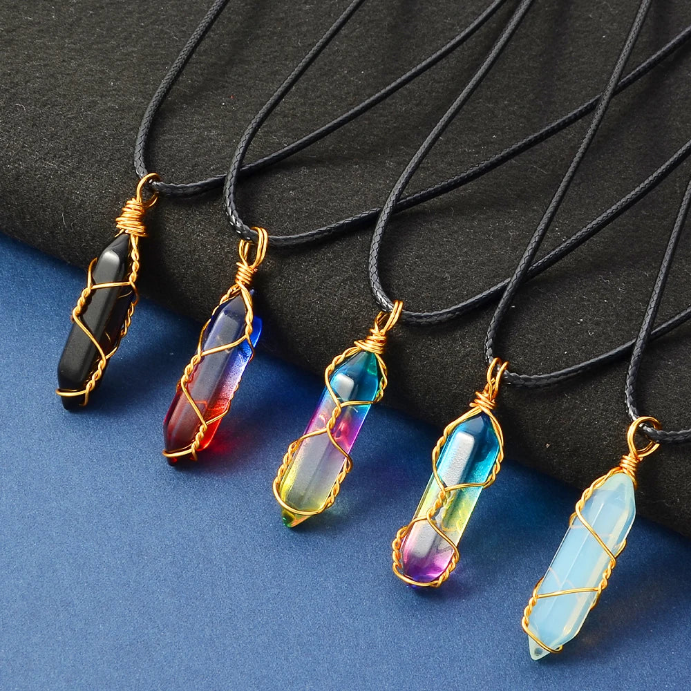 Collar de Cristal Natural – Set de 5 Colgantes Hexagonales Hechos a Mano para Energía, Sanación y Protección