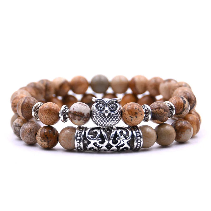 Pulsera de Búho en Piedras Naturales – Protección, Estilo y Energía para Hombres y Mujeres